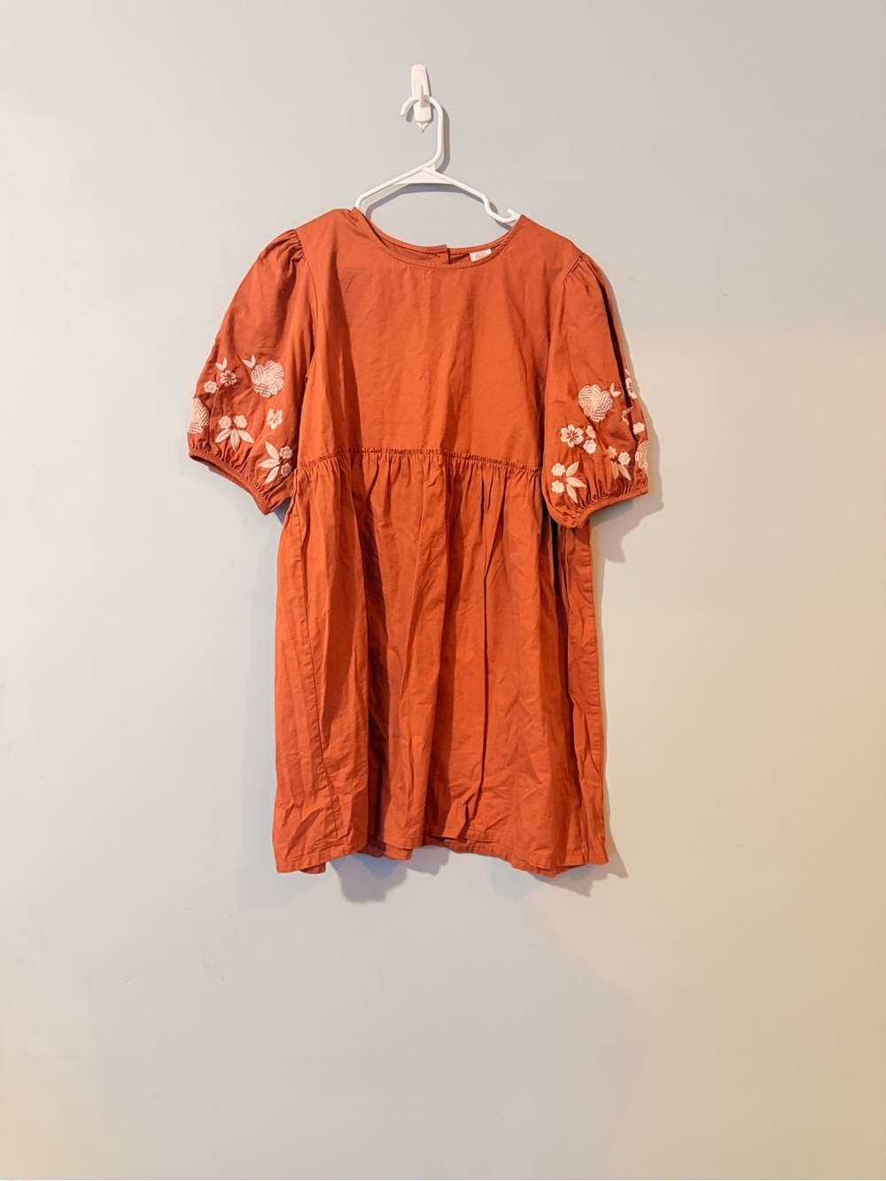 wonder nation Rust Orange Embroidered Puff Sleeve Dress